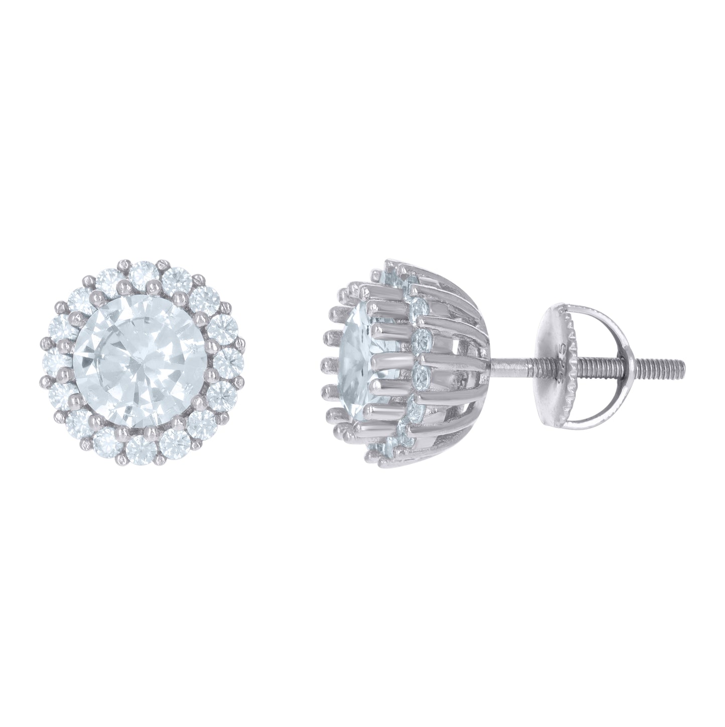 Sterling Silver Or Yellow-Tone Womens Cubic Zirconia Round Halo Stud Earrings