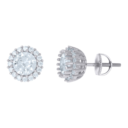 Sterling Silver Or Yellow-Tone Womens Cubic Zirconia Round Halo Stud Earrings