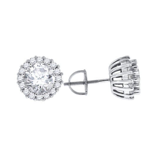 Sterling Silver Or Yellow-Tone Womens Cubic Zirconia Round Halo Stud Earrings