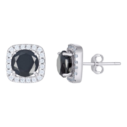 Sterling Silver Womens Black Cubic Zirconia Square Stud Earrings