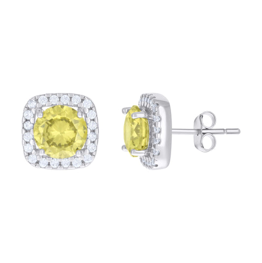 Sterling Silver Womens Yellow Cubic Zirconia Square Stud Earrings
