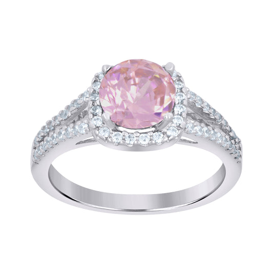 Sterling Silver Womens Cubic Zirconia Sizes 6 To 9 Pink Color Center Stone Bridal Anniversary Engagement WeddingBand Ring