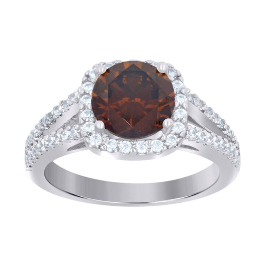 Sterling Silver Womens Cubic Zirconia Sizes 6 To 9 Brown Color Center Stone Bridal Anniversary Engagement WeddingBand Ring