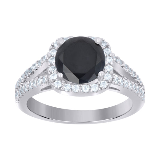 Sterling Silver Womens Cubic Zirconia Sizes 6 To 9 Black Color Center Stone Bridal Anniversary Engagement WeddingBand Ring