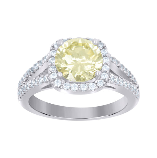 Sterling Silver Womens Cubic Zirconia Sizes 6-9 Yellow Color Center Stone Bridal Anniversary Engagement WeddingBand Ring