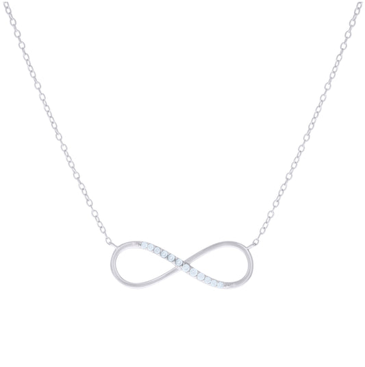 Sterling Silver Women Cubic Zirconia Rolo Link Infinity Necklace