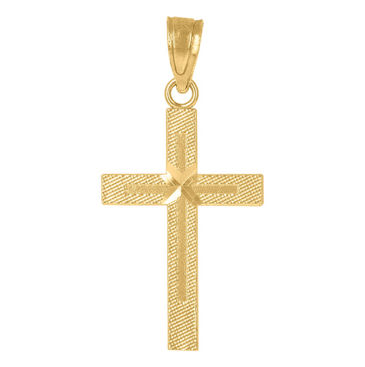 10K Yellow Gold Unisex Diamond-Cut Cross Center Religious Charm Pendant