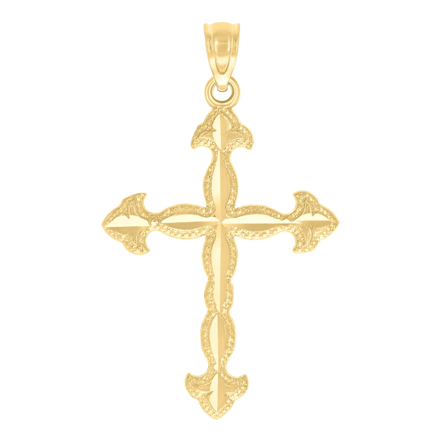 10K Yellow Gold Diamond-Cut Unisex Cross Religious Charm Pendant