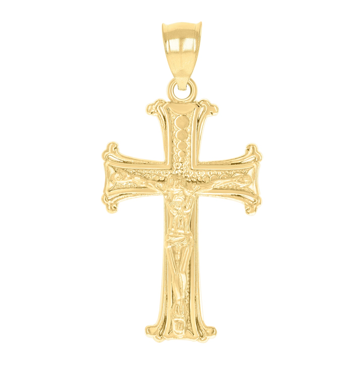 10K Yellow Gold Textured Unisex Cross Crucifix Religious Charm Pendant
