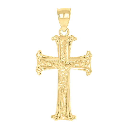 10K Yellow Gold Textured Unisex Cross Crucifix Religious Charm Pendant