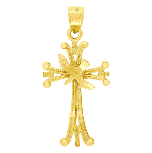 10K Yellow Gold Textured Unisex Cross Bird Religious Charm Pendant