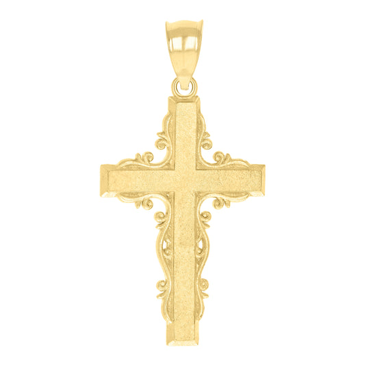 10K Yellow Gold Diamond-Cut Unisex Cross Religious Charm Pendant