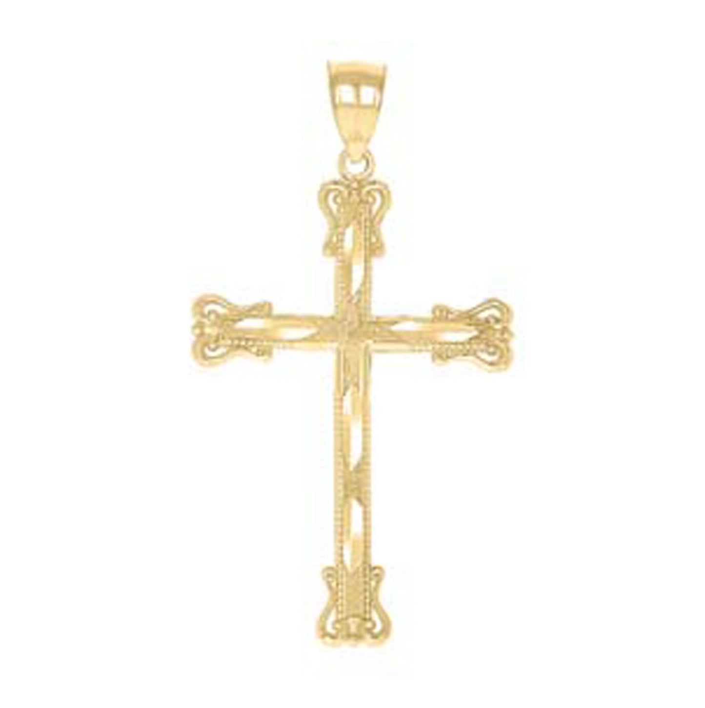 10K Yellow Gold Diamond-Cut Unisex Cross Religious Charm Pendant