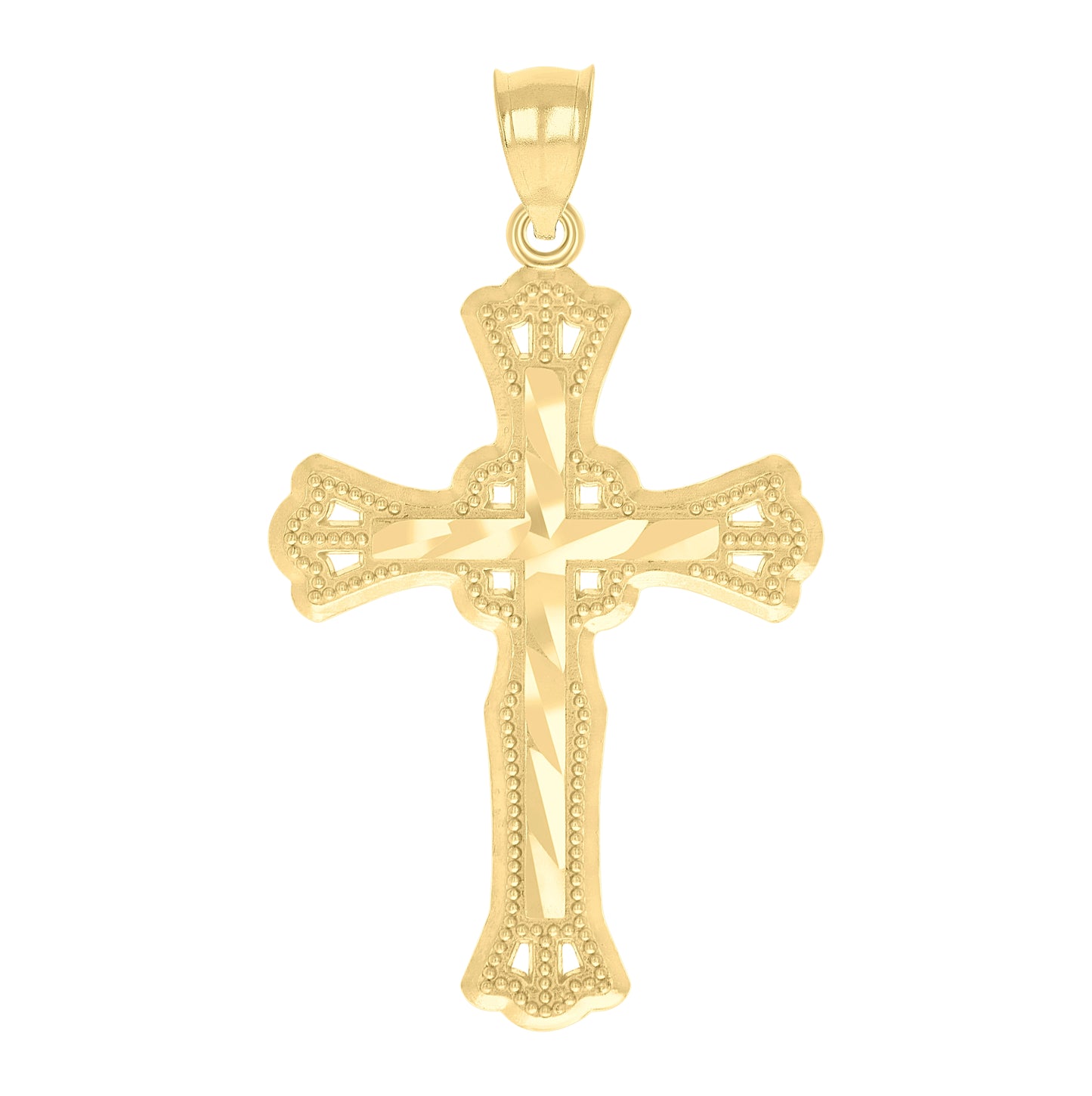 10K Yellow Gold Diamond-Cut Unisex Cross Religious Charm Pendant
