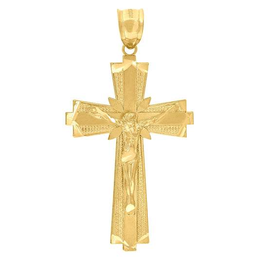 10K Yellow Gold Diamond-Cut Unisex Cross Crucifix Religious Charm Pendant