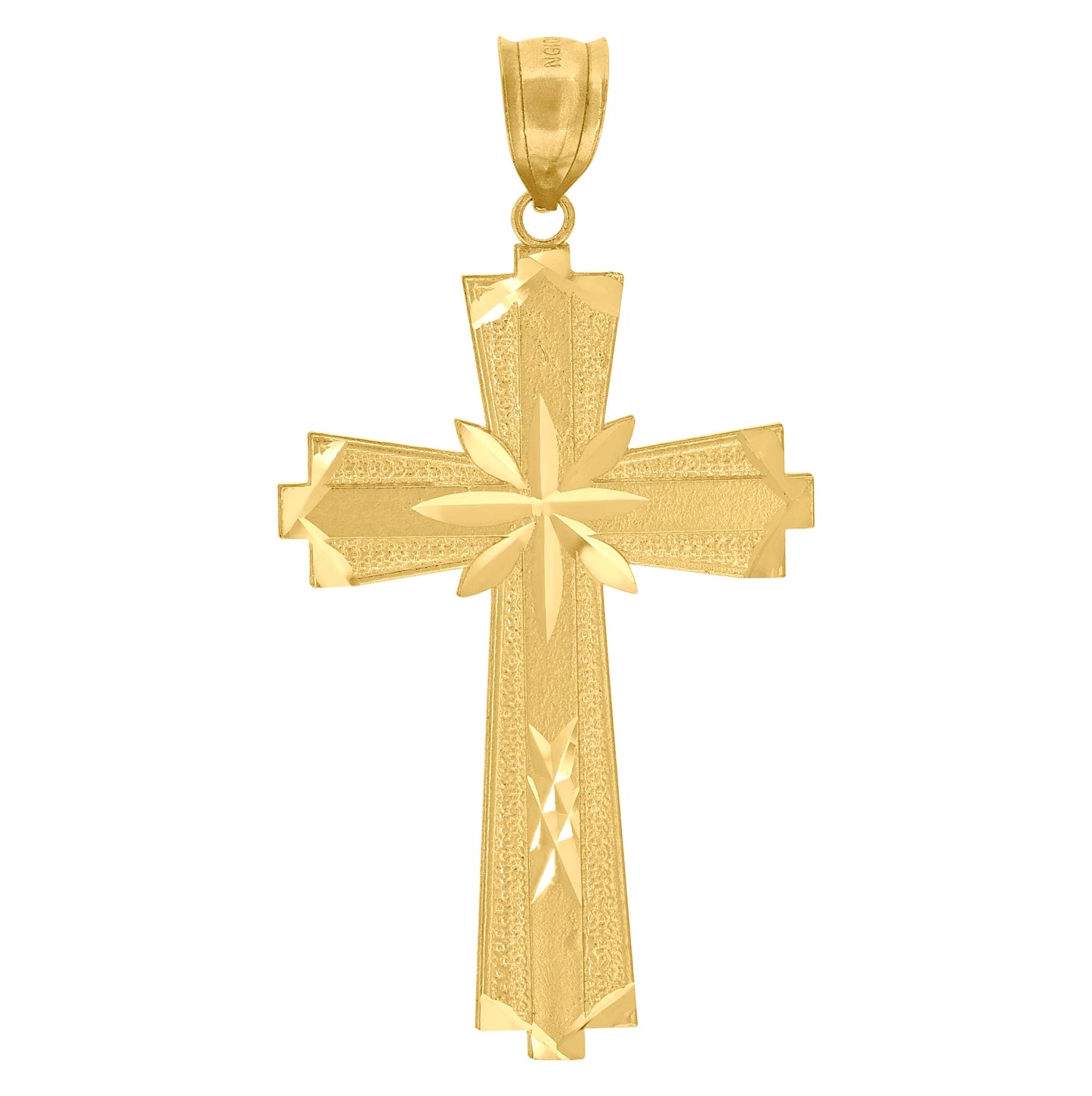 10K Yellow Gold Diamond-Cut Unisex Cross Religious Charm Pendant