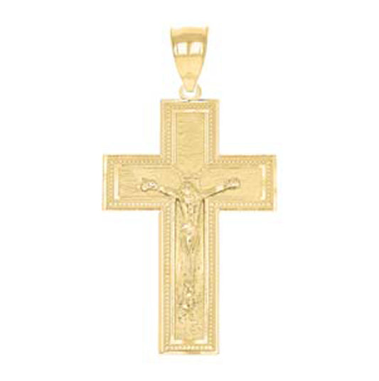 10K Yellow Gold Diamond-Cut Unisex Cross Crucifix Religious Charm Pendant