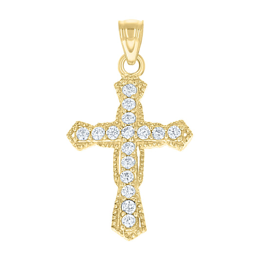 10K Two-Tone Gold Cubic-Zirconia Unisex Cross Religious Charm Pendant