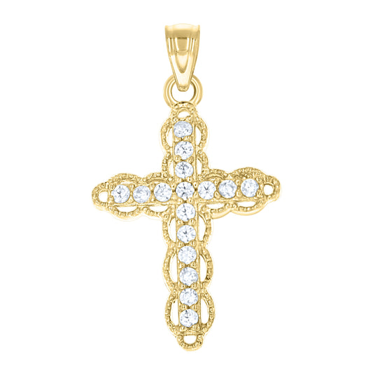10K Two-Tone Gold Cubic-Zirconia Unisex Cross Religious Charm Pendant