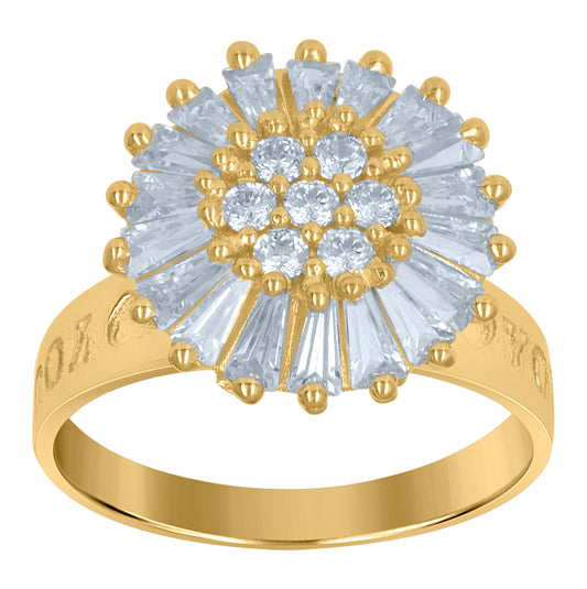 10K Two-Tone Gold Womens Round And Baguette Cubic-Zirconia Round Engagement Ring