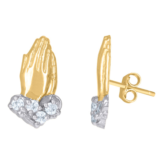 10K Tri-Color Gold Mens Praying Hands Religious Stud Earrings