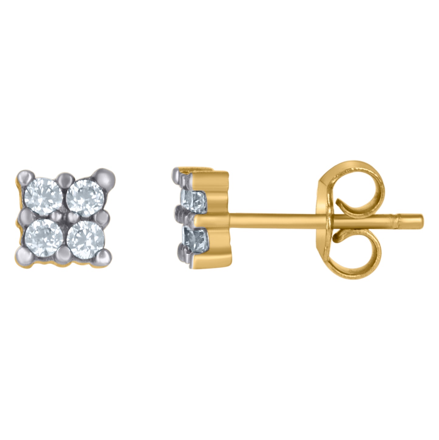 10K Gold Two-Tone Cubic-Zirconia Mens Square 4.8mm Push Back Studs