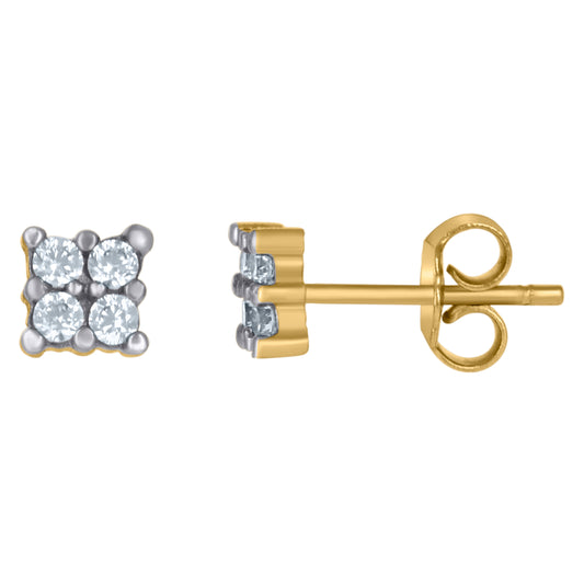 10K Gold Two-Tone Cubic-Zirconia Mens Square 4.8mm Push Back Studs