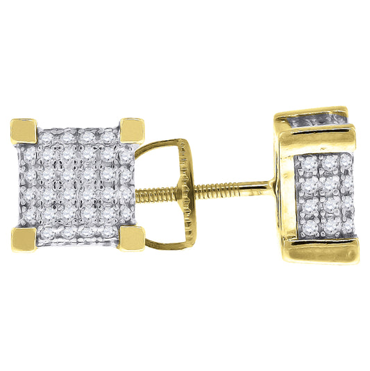 Sterling Silver Yellow-Tone Womens Cubic Zirconia Square Stud Earrings