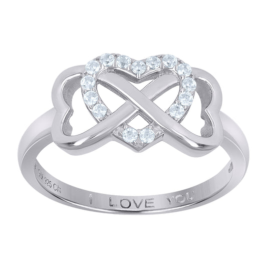 Sterling Silver Womens Cubic Zirconia Infinity Hearts Bridal Anniversary Wedding Engagement Band Ring