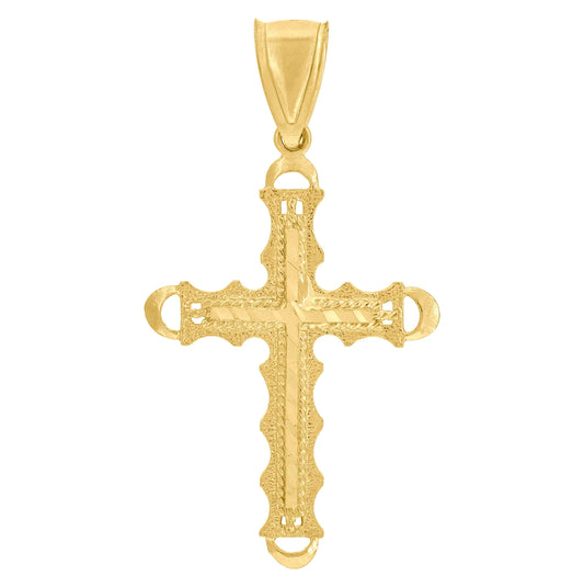 10K Yellow Gold Unisex Diamond-Cut Cross Religious Charm Pendant