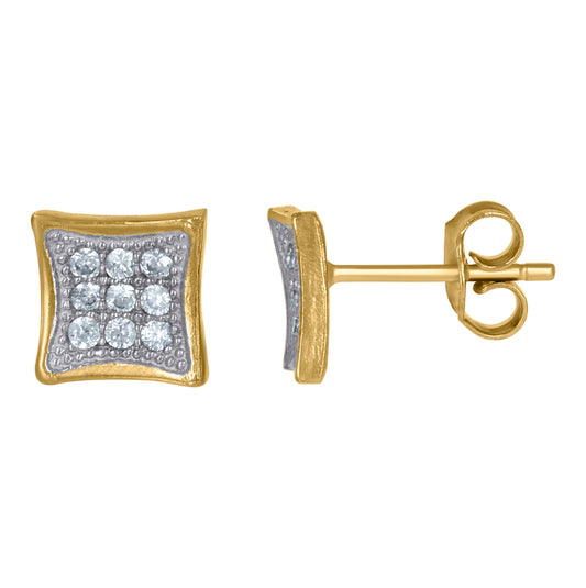 10K Two-Tone Gold Mens Cubic-Zirconia Cubic Zirconia Square Stud Earrings
