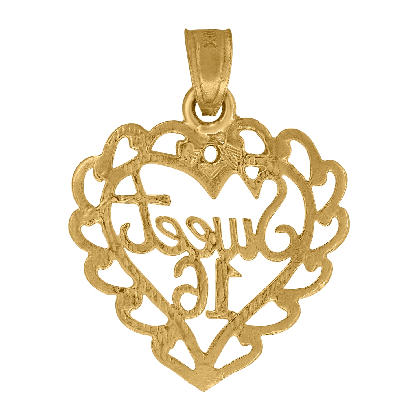 10K Yellow Gold Womens Diamond-Cut Sweet 16 Heart Charm Pendant