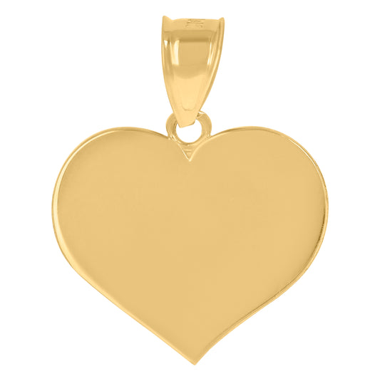10K Yellow Gold Unisex Engraveable Flat Heart Charm Pendant