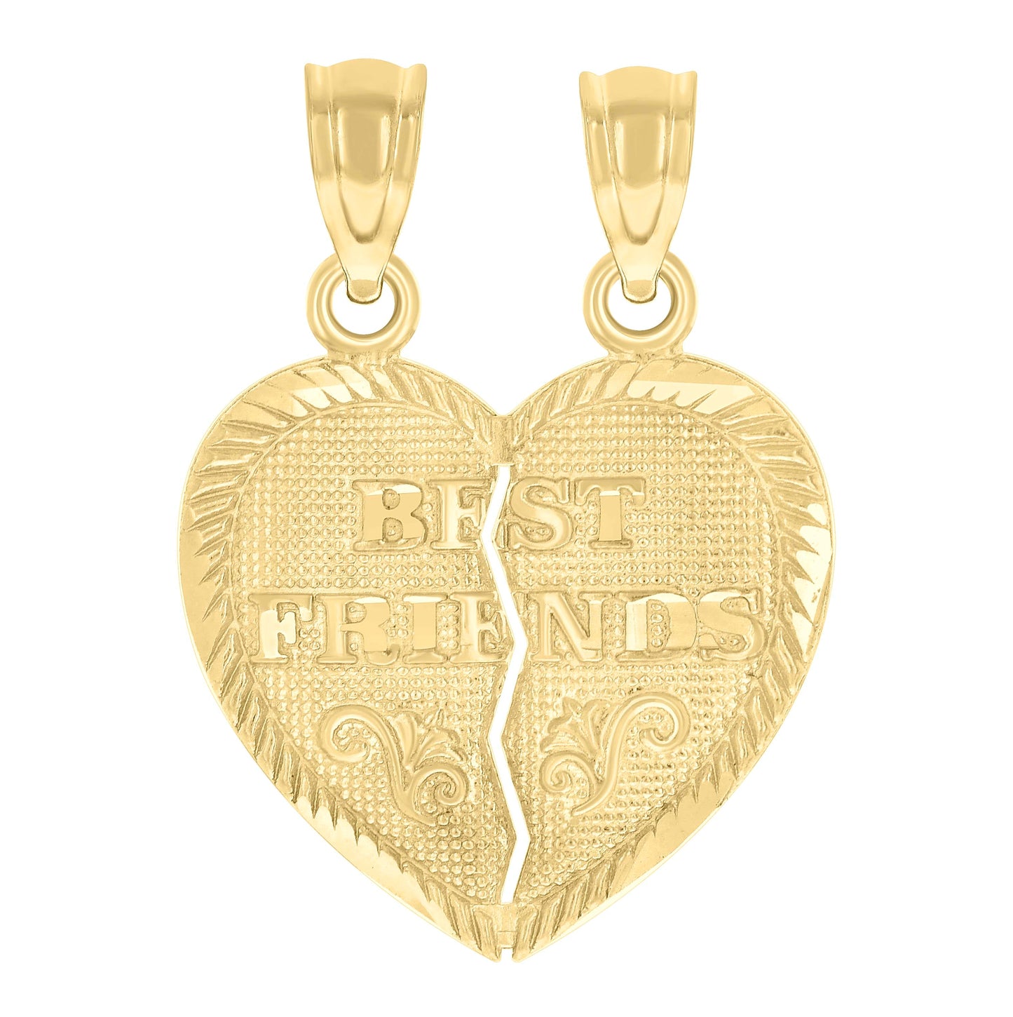 10K Yellow Gold Diamond-Cut Unisex Best Friends Broken Heart Charm Pendant