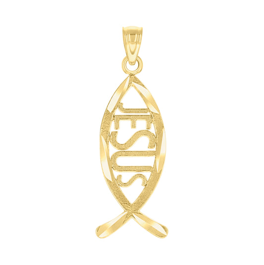 10K Yellow Gold Diamond-Cut Unisex Jesus Christian Religious Charm Pendant