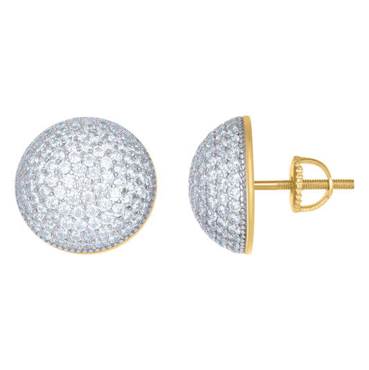 Sterling Silver Yellow-Tone Womens Cubic Zirconia Half Ball Stud Earrings