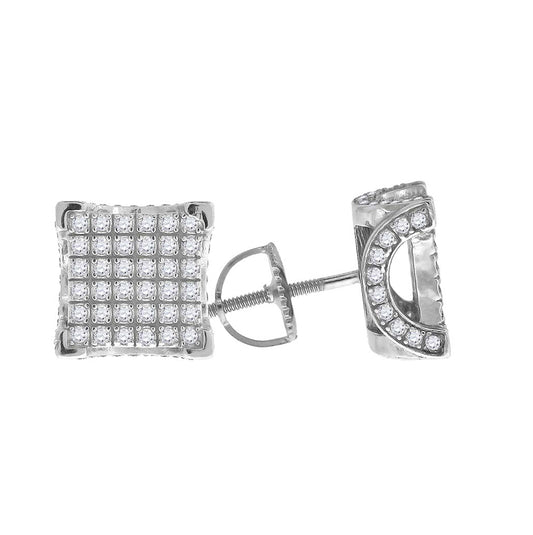Sterling Silver Unisex Cubic Zirconia Square Stud Earrings