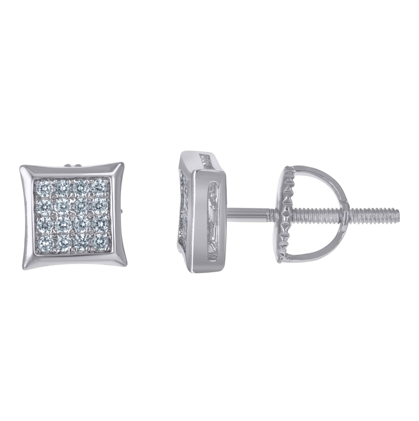Sterling Silver Or Yellow-Tone Unisex Cubic-Zirconia Square Fashion Stud Earrings