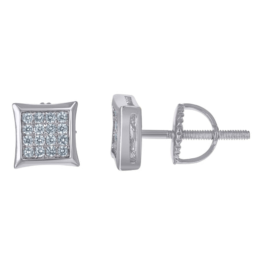 Sterling Silver Or Yellow-Tone Unisex Cubic-Zirconia Square Fashion Stud Earrings