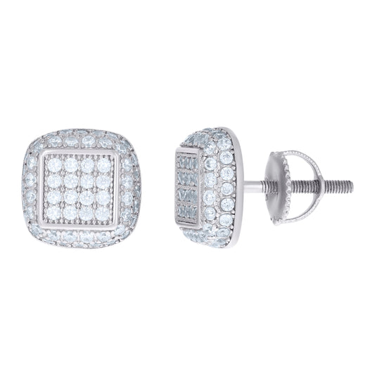 Sterling Silver Womens Cubic Zirconia Square Stud Earrings