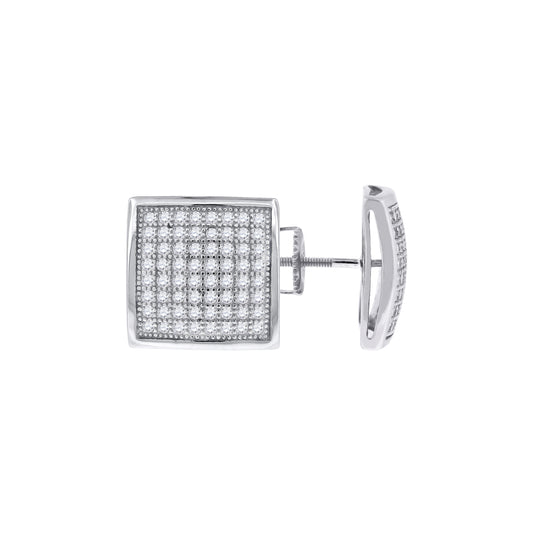 Sterling Silver Or Yellow-Tone Unisex Cubic Zirconia Square Stud Earrings