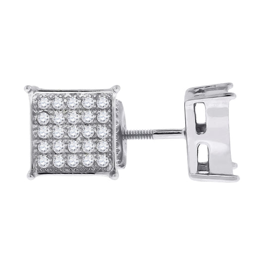 Sterling Silver Unisex Cubic Zirconia Square Stud Earrings