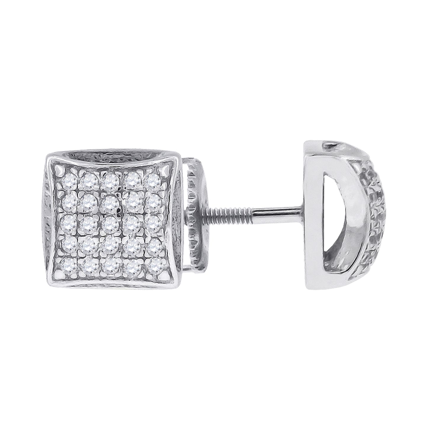 Sterling Silver Or Yellow-Tone Womens Cubic Zirconia Square Stud Earrings