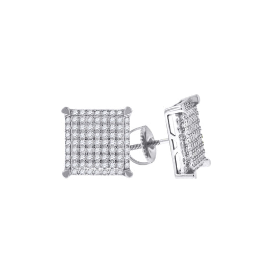 Sterling Silver Or Yellow-Tone Unisex Cubic Zirconia Square Stud Earrings