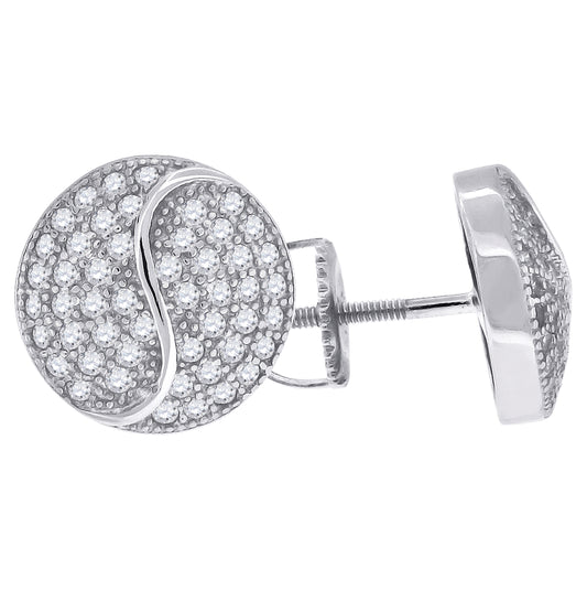 Sterling Silver Unisex Cubic Zirconia Round Stud Earrings