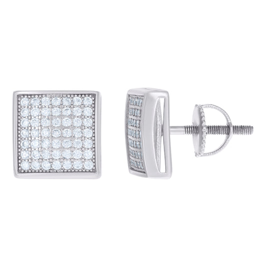 Sterling Silver Or Yellow-Tone Womens Cubic Zirconia Square Stud Earrings