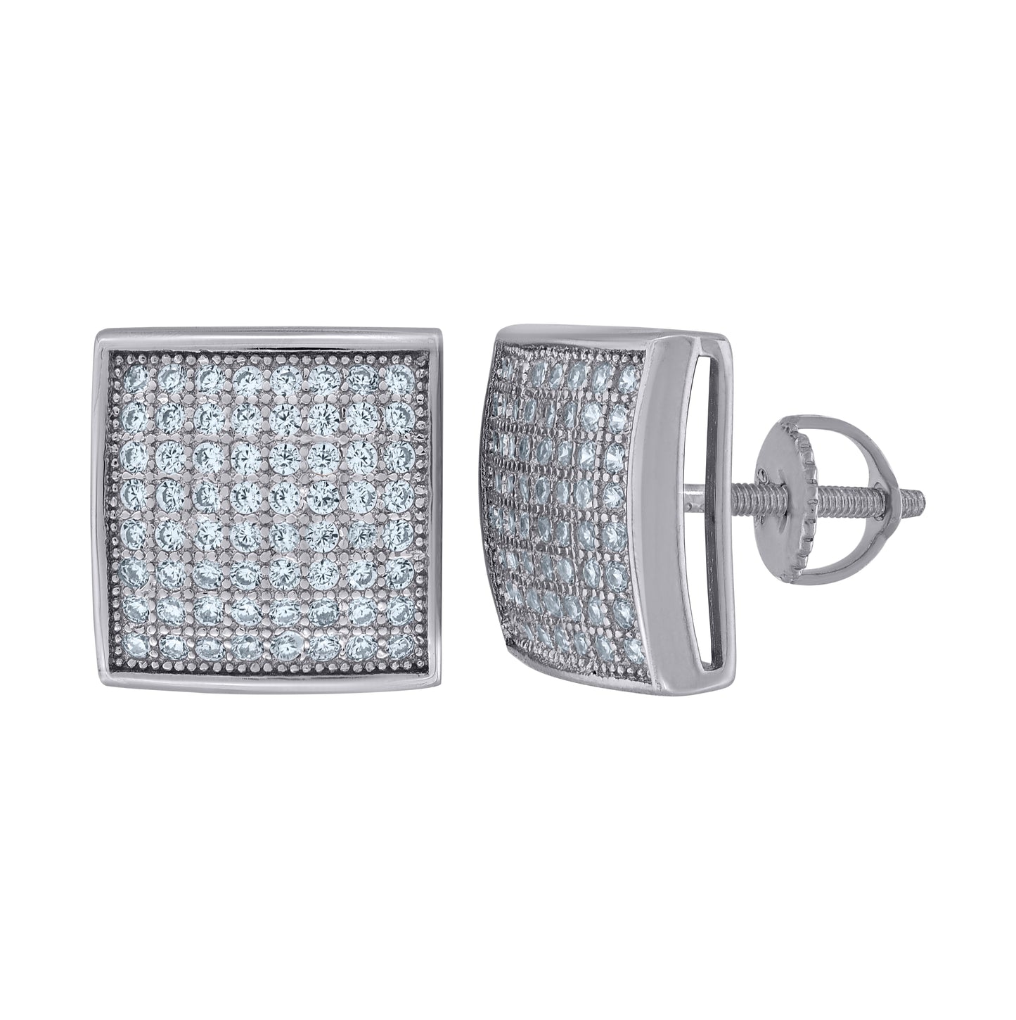 Sterling Silver Or Yellow-Tone Unisex Cubic Zirconia Square Stud Earrings