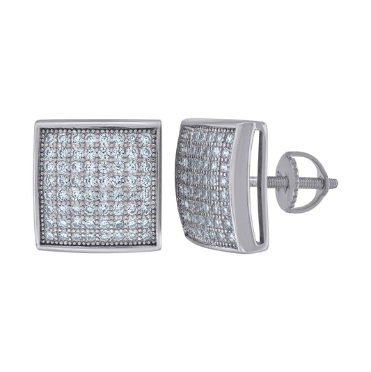 Sterling Silver Or Yellow-Tone Unisex Cubic Zirconia Square Stud Earrings