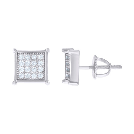Sterling Silver Or Yellow-Tone Womens Cubic Zirconia Square Stud Earrings