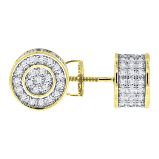Sterling Silver Yellow-Tone Mens Cubic Zirconia Round Stud Earrings